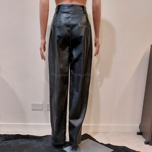 💥HOT ITEM💥MANIÈRE DE VOIR Leather High Waist Wide Leg Moto Pants in Black - Picture 10 of 15